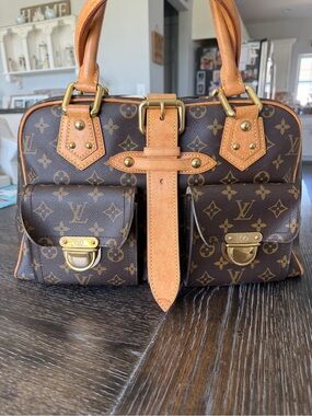 Louis Vuitton Brown Monogram Canvas Satchel with Tan Leather and Gold Hardware